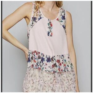 POL Floral Tank Top - Pink and Multicolor